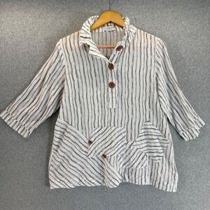 Terra SJ Apparel Striped‎ Shirt Patch Pocket 3/4 Sleeve Cotton Top Size Medium